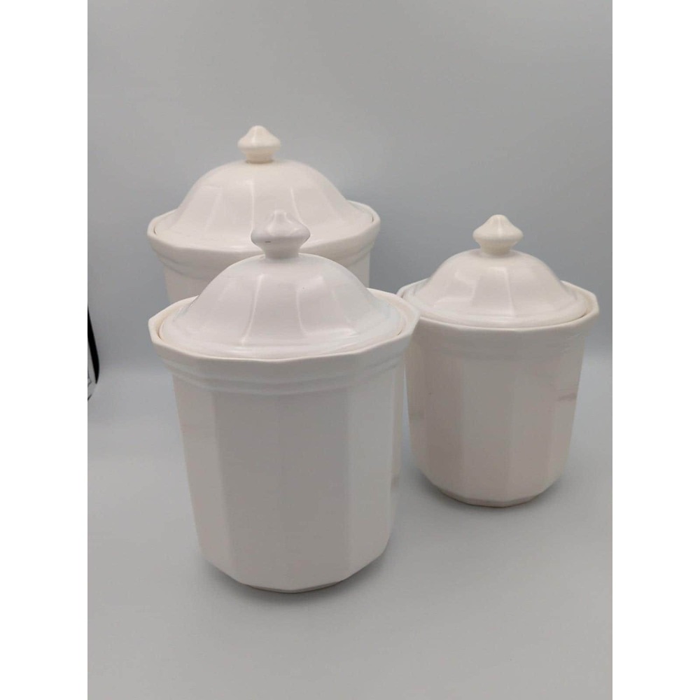 Vintage Pfaltzgraff Heritage White Stoneware Canister Set 3 Farmhouse USA, 1960s